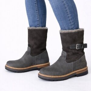 Overland Ann Shearling Lined Boots Grey Leather Buckle Zip EU 40 (9–9.5)